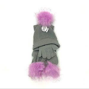 Addie & Tate 3 Piece Hat Mitten Scarf Set Pom Pom